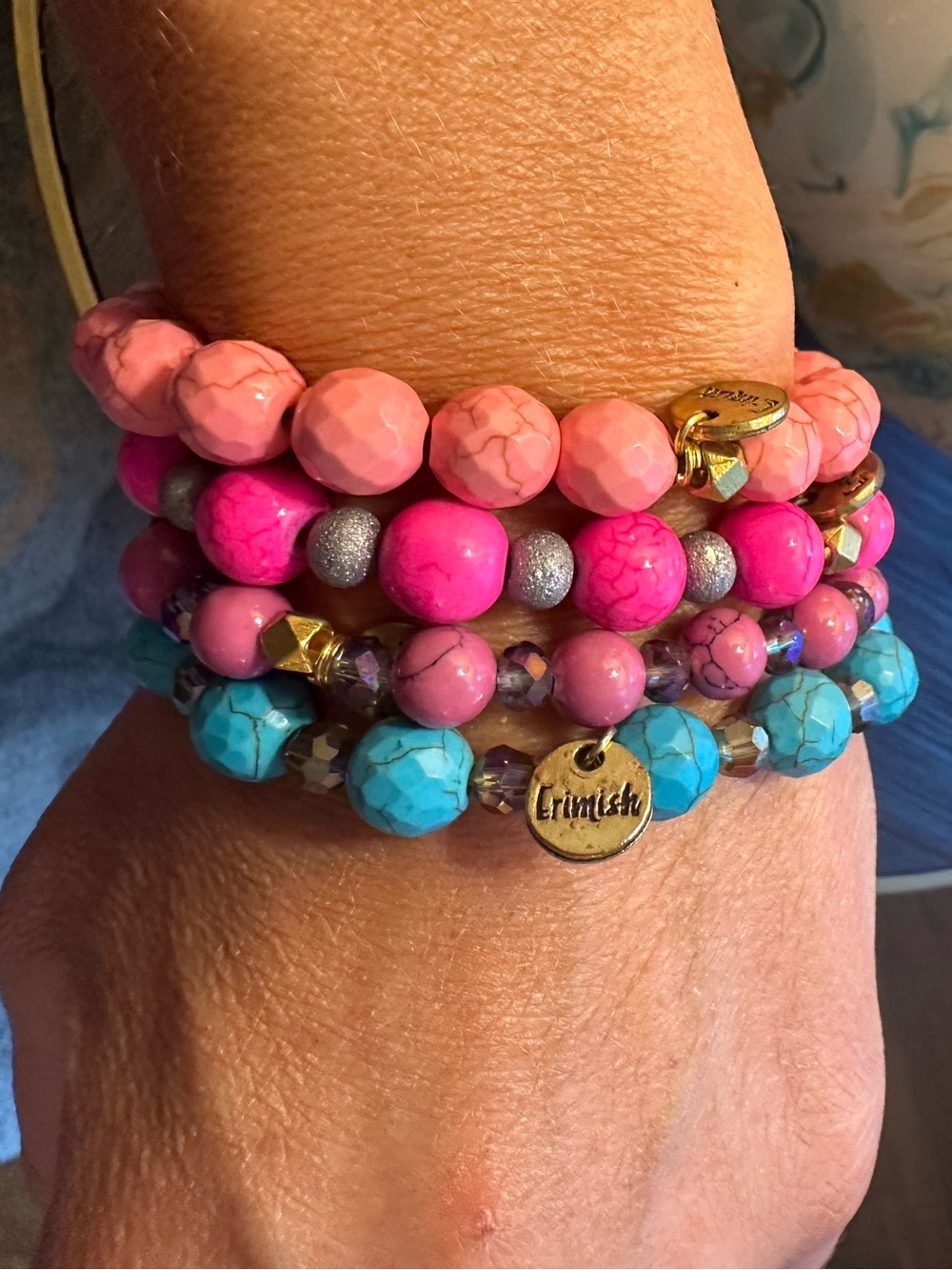 Erimish Hot Pink, Coral & Turquoise Multi-Strand Beaded Bracelet Set